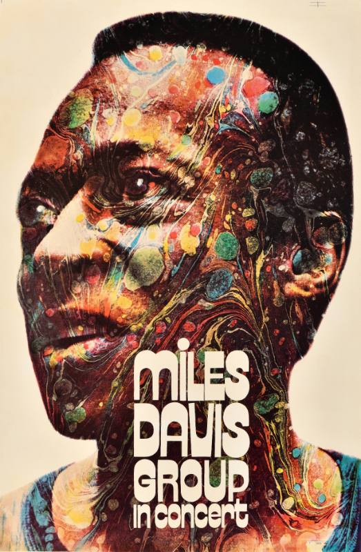 A poster of a Black man's face covered in psychedelic swirls.
