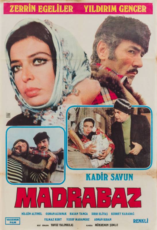 A poster of a woman in front of a man in profile behind images of him fighting and her holding food.