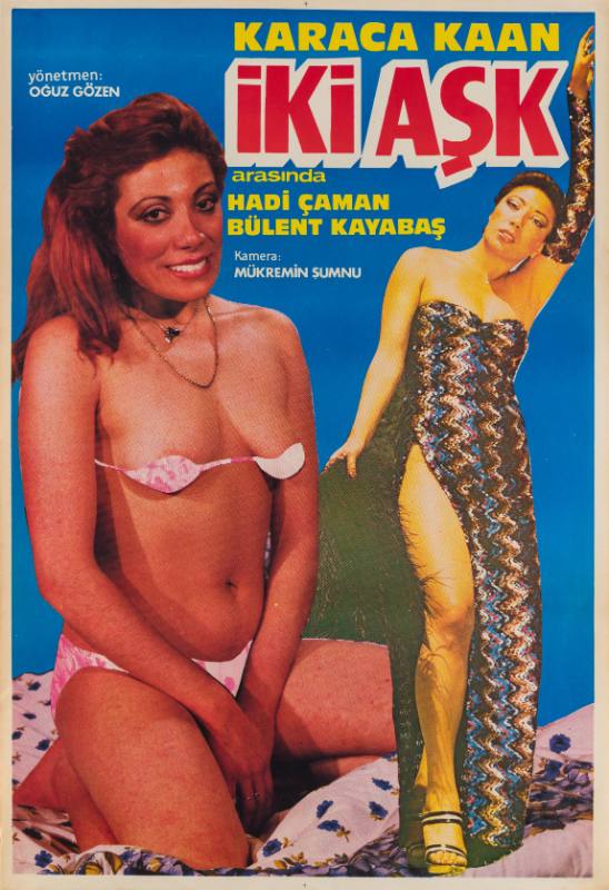 A poster of a censored nude woman on a bed next to an image of herself in a zig zag pattern dress.