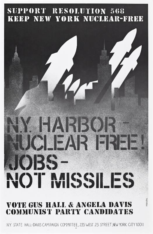 A poster of white missiles against the New York skyline.