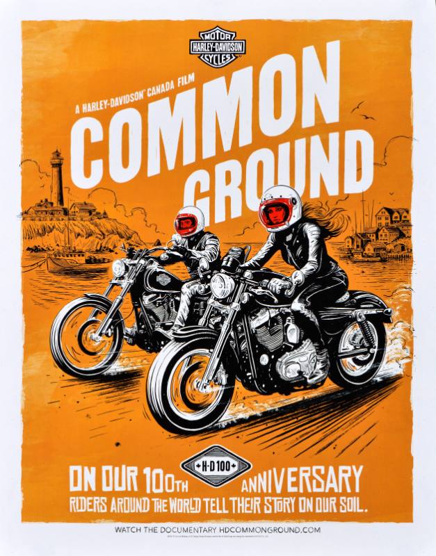 A poster of motor cyclists on an orange background