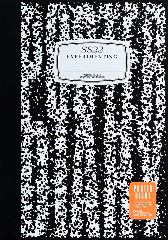 A poster designed to look like a marbled notebook cover