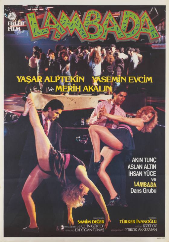 A poster of two images of a couple in a pink shirt and a black dress dancing in a dark club.