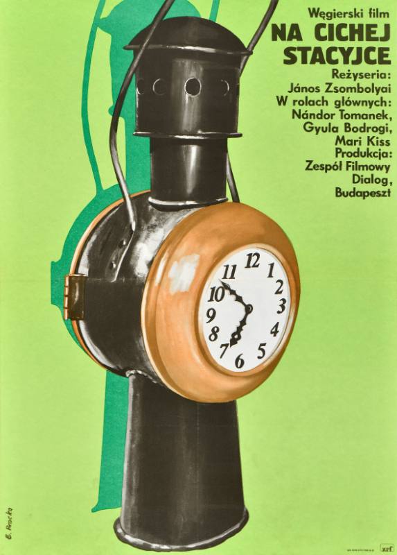 A poster of a clock on a steampipe on a green background