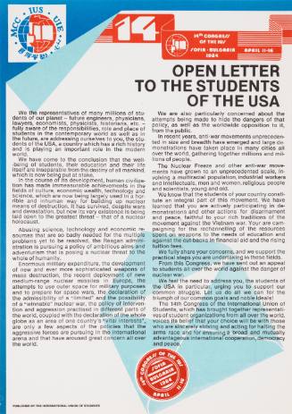 Open Letter to the Students of the USA