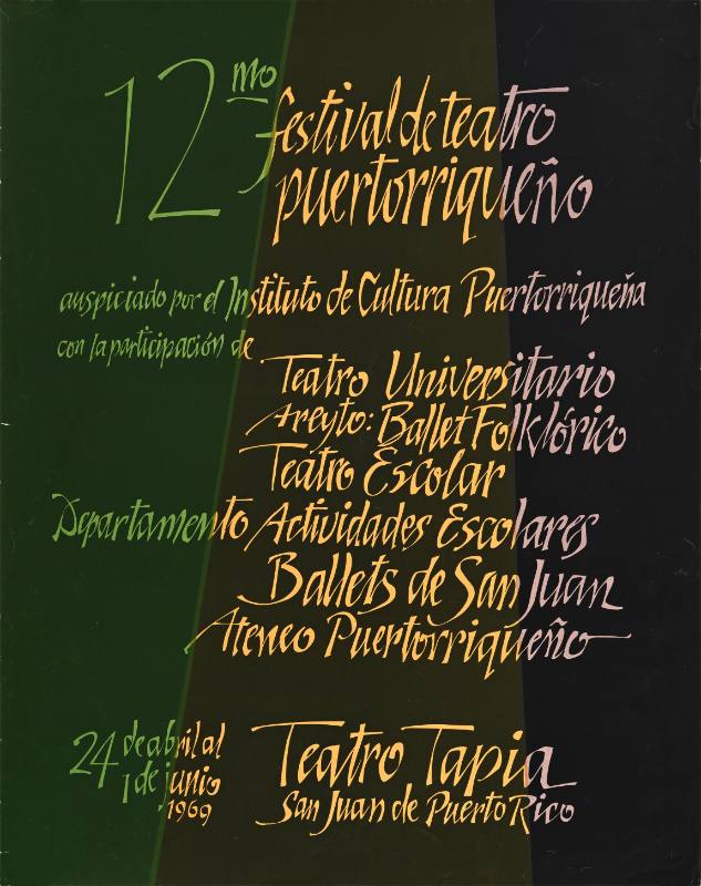 A poster of handwritten yellow text on a green and purple background