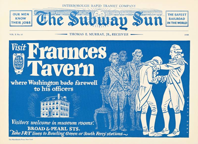 A poster of white men in military uniforms in front of an old building