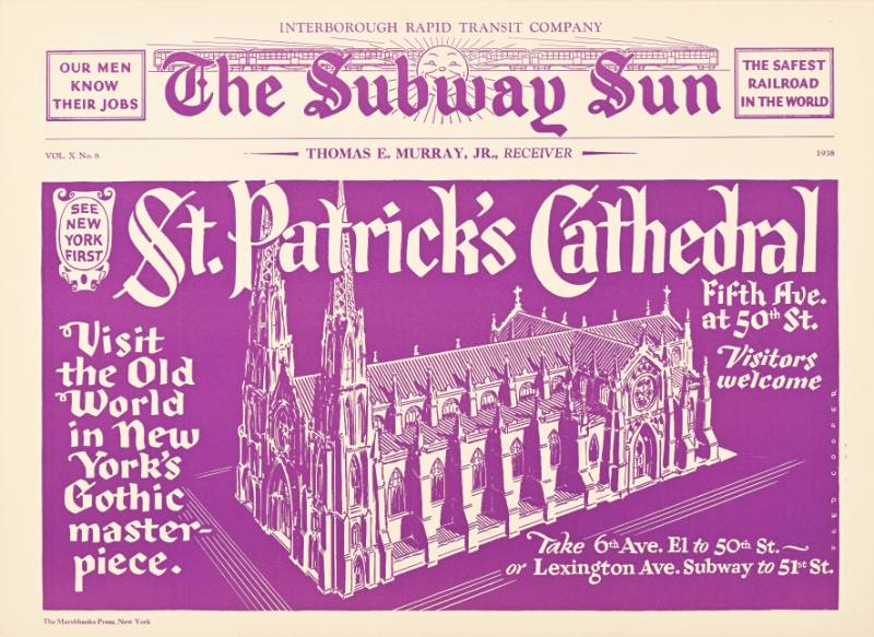 A poster of an ornate church on a purple background