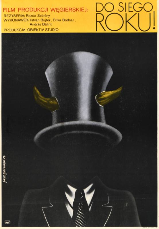 A poster of a man with horns and no face wearing a suit and top hat