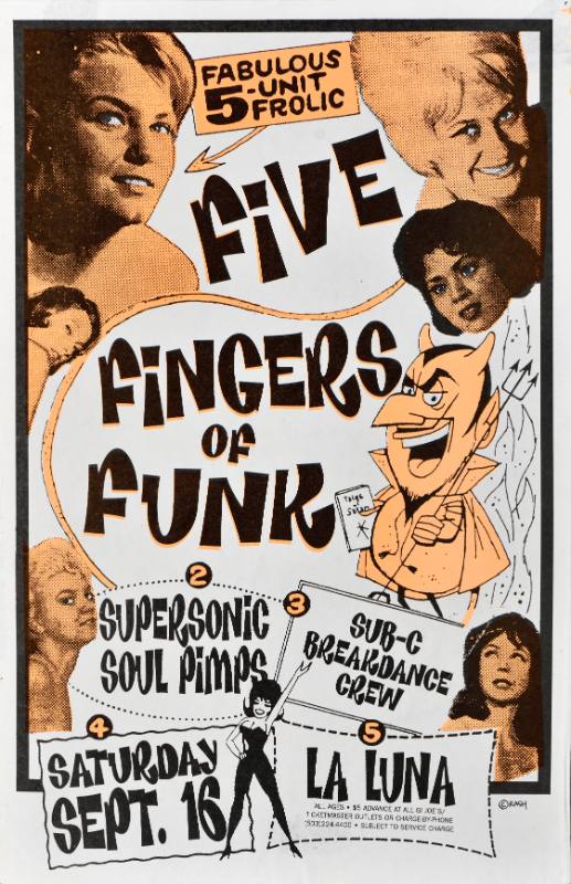 A poster of white women and a cartoon devil on a white background