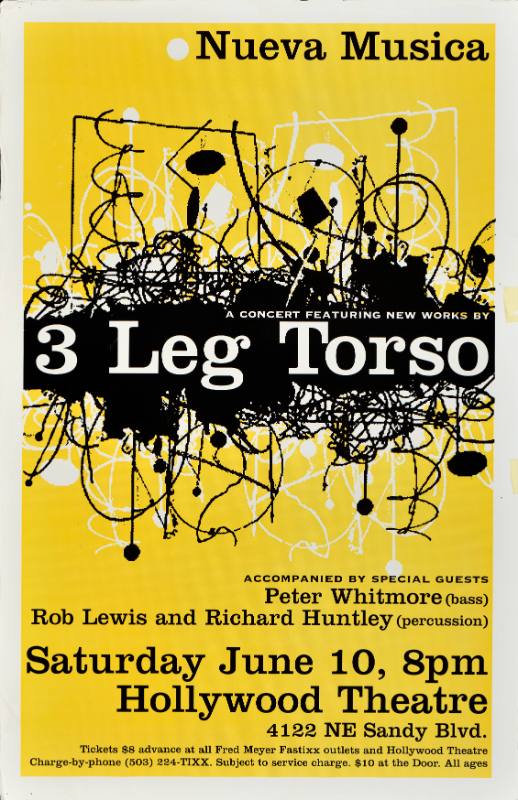 A poster of white text printed on top of black squigly lines on a yellow background