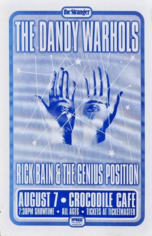 A poster of two outstretched hands with eyes on their palms on a blue background