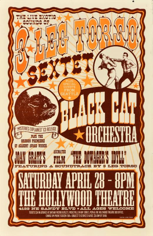 A poster set up like a Western wanted poster with boxers and a black cat