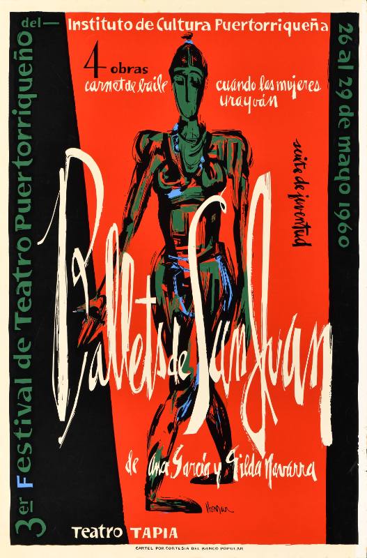 A poster of an abstract figure dancing on a red background