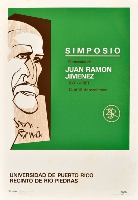 A poster of a white abstract head on a green background