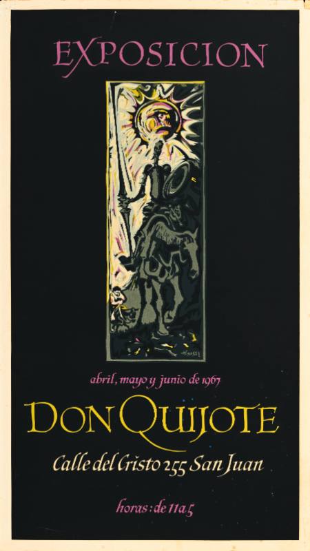 A poster of a man on horseback on a black background