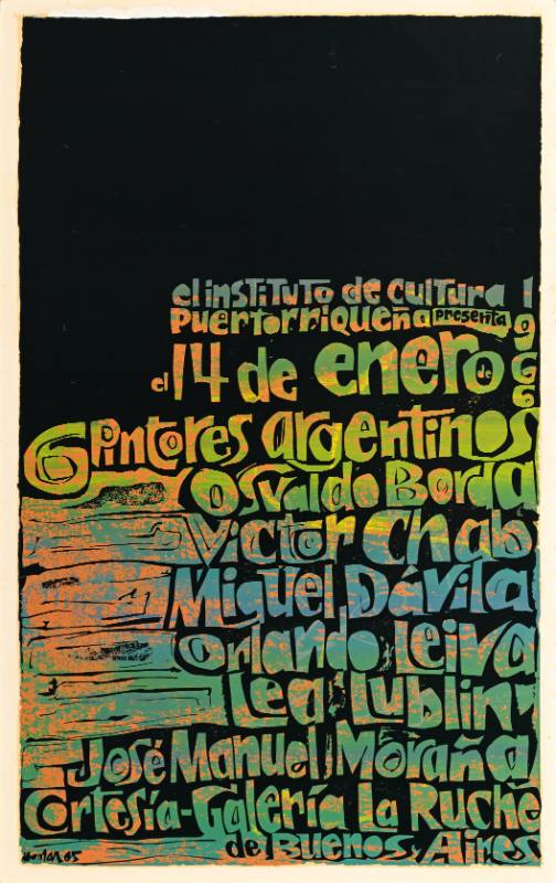 A poster of colorful text on a black background