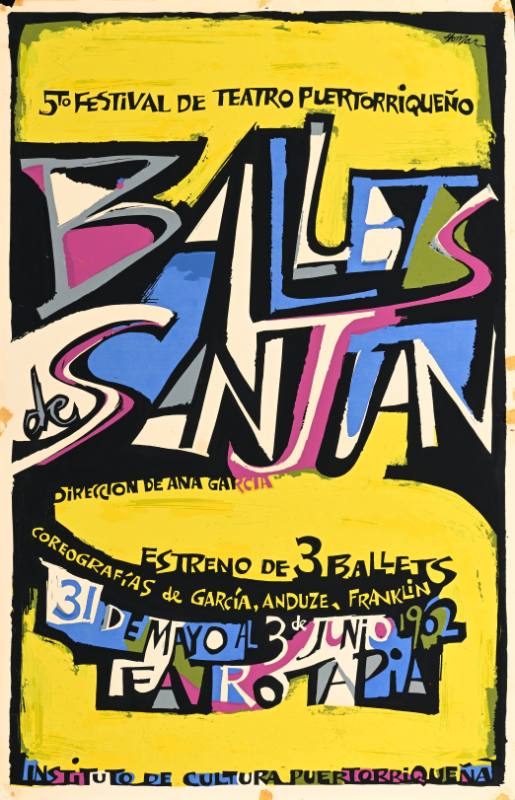 A poster of colorful text on a yellow background