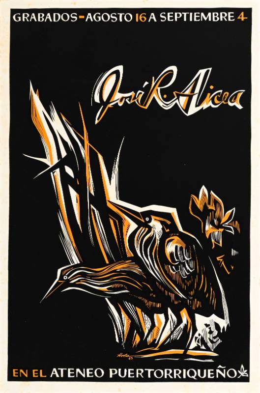 A poster of two small birds hiding in tall grass on a black background