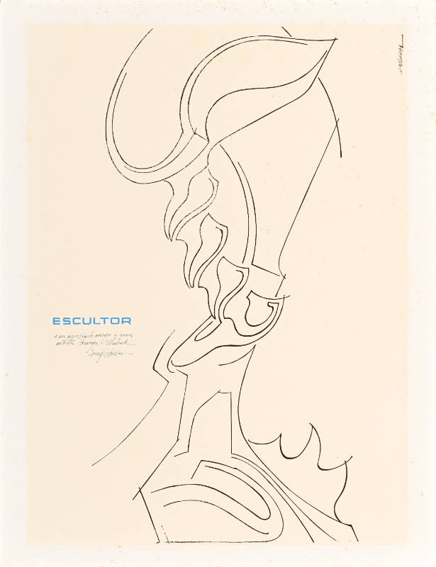 A poster of abstract lines on a white background with small blue text