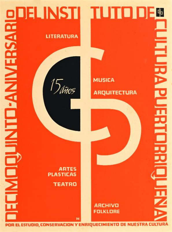 A poster of curving white lines on a red background