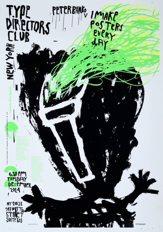 An illustrational poster featuring the black figure of a man with a white torch drawn on his head.