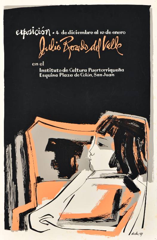 A poster of an abstract child looking to the left on a black background