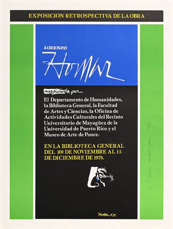 A poster of handwritten white text on a green, black, and blue background