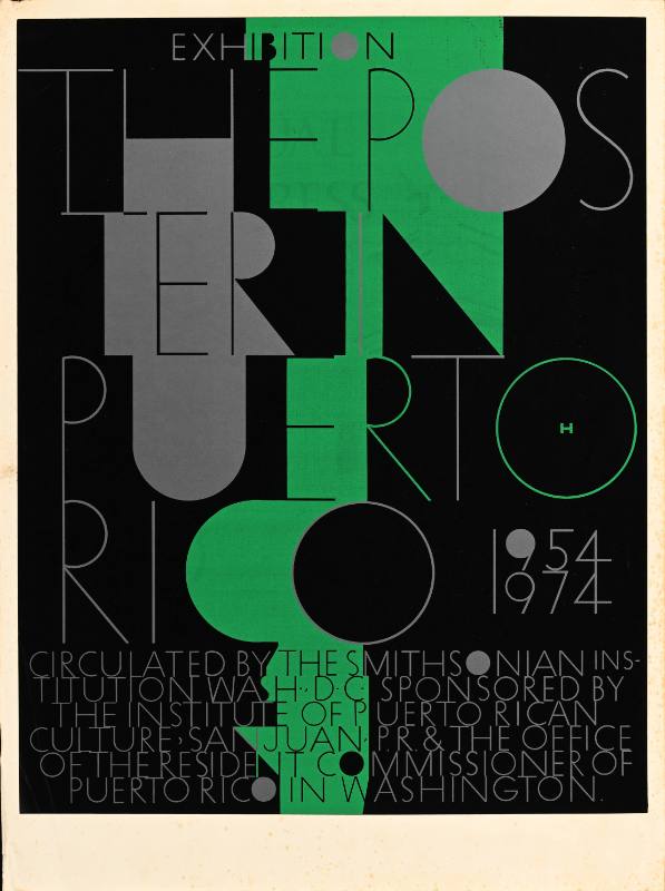 A poster of abstract green, black, and grey text