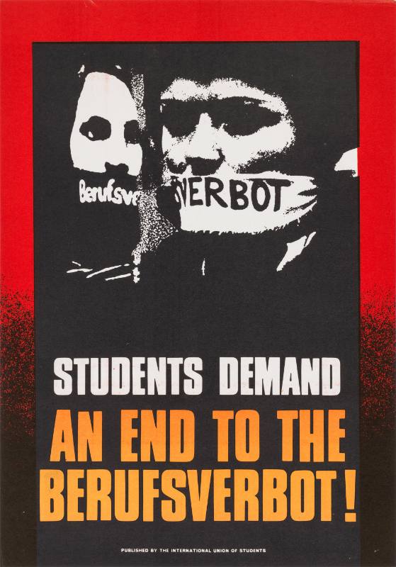 A poster of a person with a white cover over their mouth and another person with a black cover.