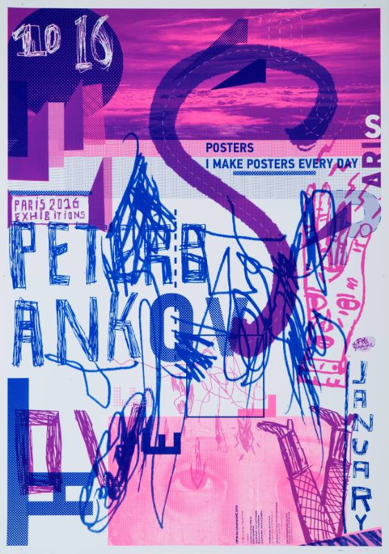 An illustrational poster in pink and purple featuring cartoons and a winding road.