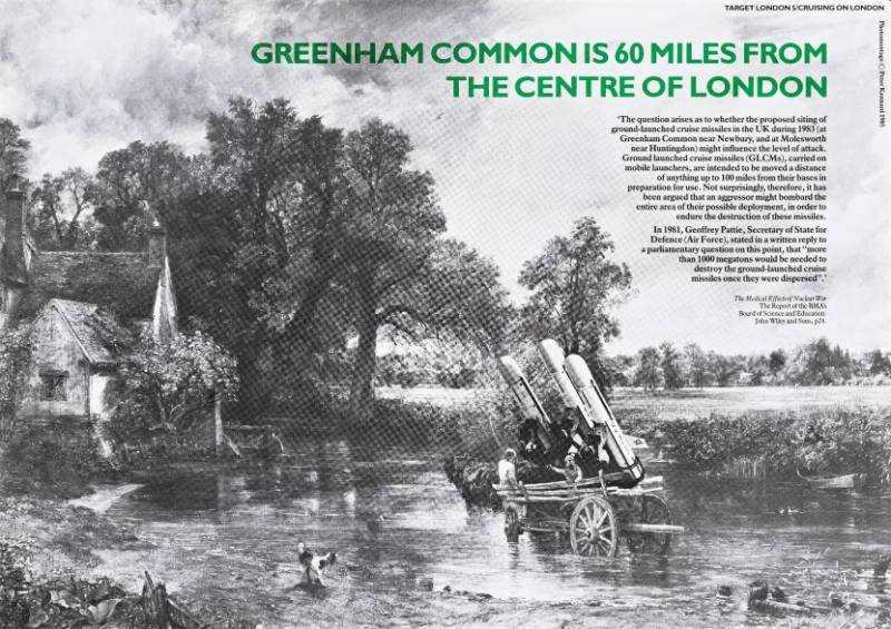 A poster of a peaceful farm scene with a river