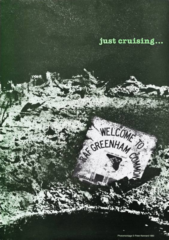 A poster of a broken sign in an apocalyptic landscape