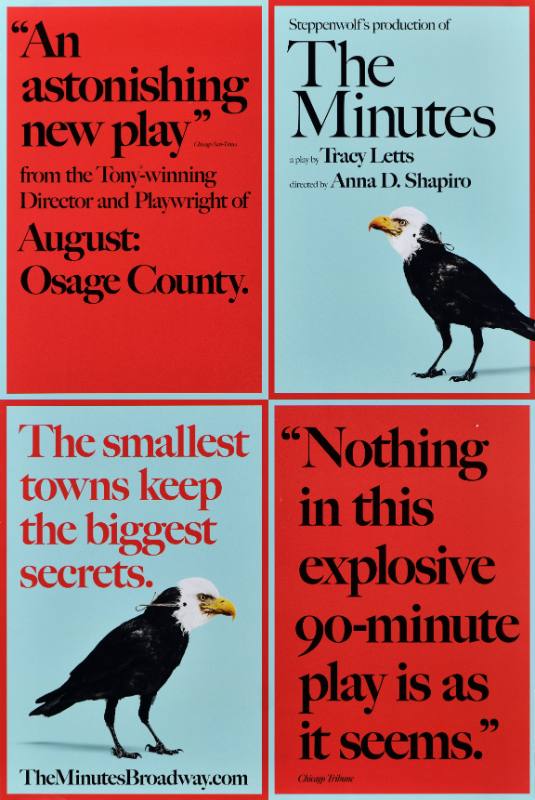 A poster of a crow wearing an eagle mask on a red and blue background