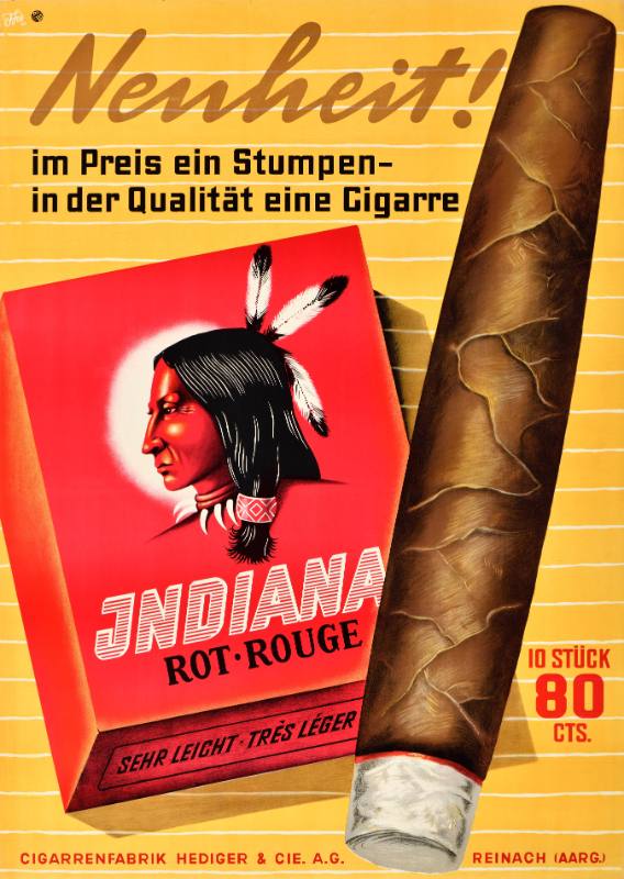 A poster of a Native American man's head on a pack of cigars