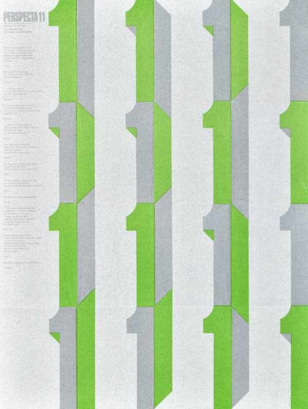 A poster of rows of the number 1 printed in green and grey