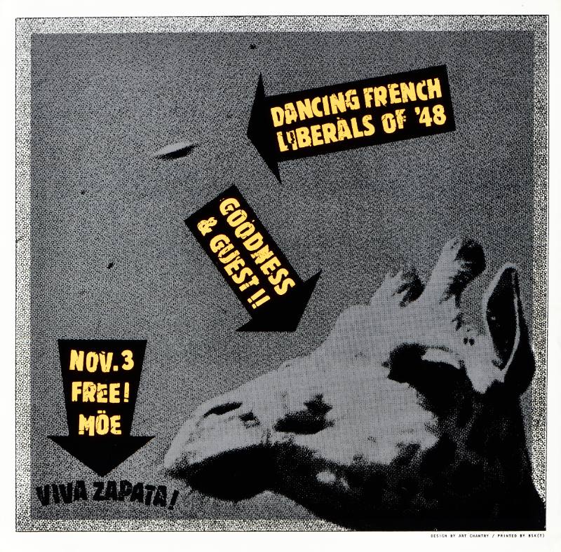 A poster of an abstract grey shape with black arrows pointing to it