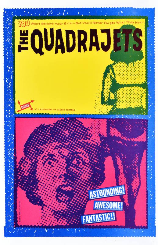 A poster of a woman in a bikini next to a screaming woman