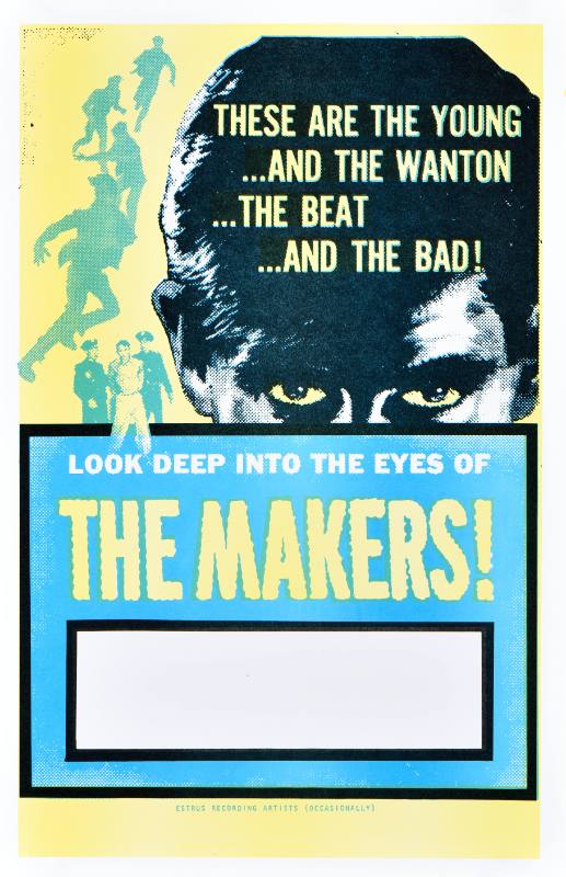 A poster of an ominous looking man's face with yellow eyes staring at the viewer