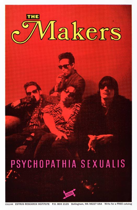 A poster of a group of white people printed in red in sunglasses smoking