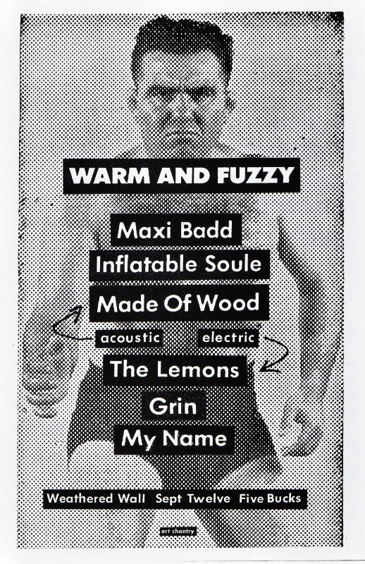 A poster of an angry shirtless man made out of small grey dots