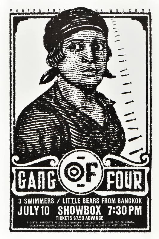 A poster of a woman with a scarf on her head printed in black and white