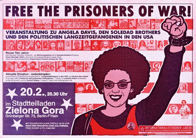 A poster of a smiling Black woman with her fist raised over red and purple text