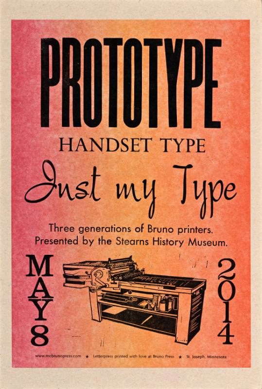 A poster of a printing press printed on a red gradiant background