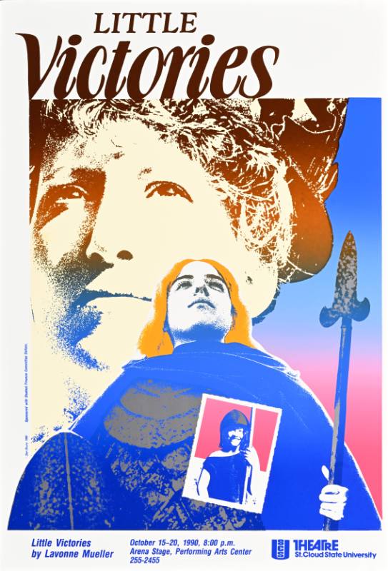 A poster of a woman holding a staff in front of a white woman's face