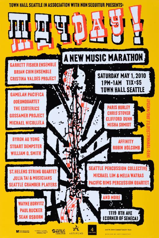 A poster of a cartoon person with small text bubbles on either side of him