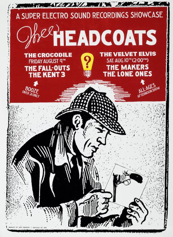 A poster of a white male detective printed below white text on a red background