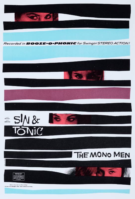 A poster of a person peering through a line of stripes