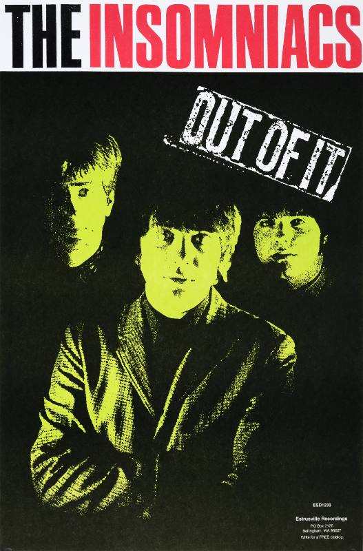 A poster of a group of musicians printed in neon green on a black background