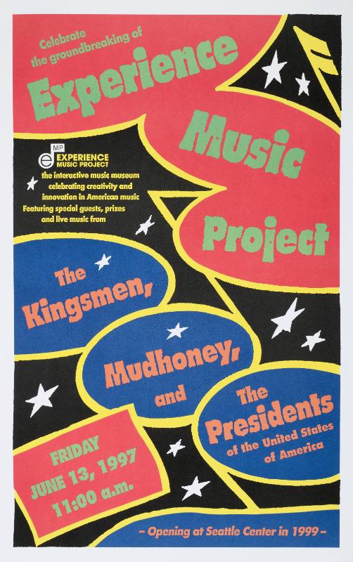 A poster of colorful geometric text bubbles